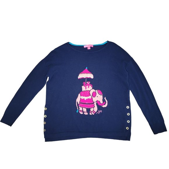 lilly pulitzer Caralynn Elephant Sweater knit buttons tassel crew neck size S - Picture 10 of 12